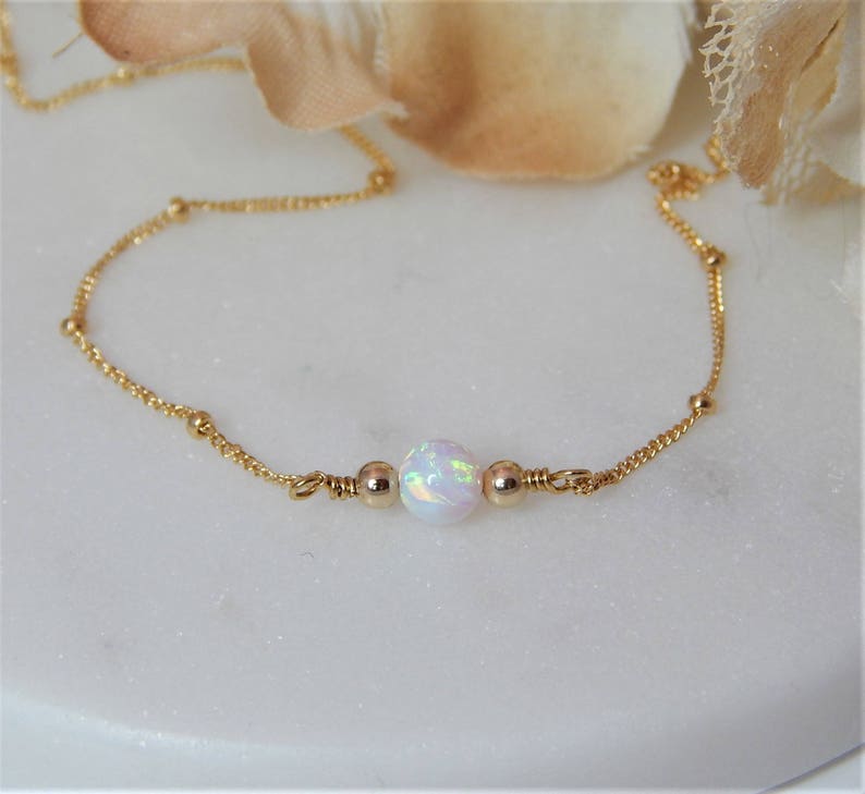 Opal Choker \u2022 White Lab Opal \u2022 Blue Opal Gold or Silver \u2022 October Birthstone \u2022 Gift for Girlfriend \u2022 Dainty Gold Necklace
