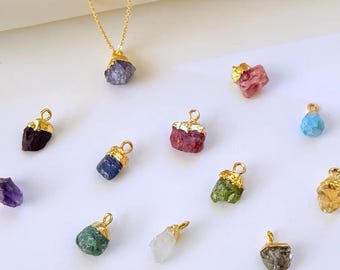 Family Birthstone Necklace, Raw Gemstone Necklace, Personalized Birthstone Jewelry, Rough Stone Pendant, Custom Gift for Mom, Mother