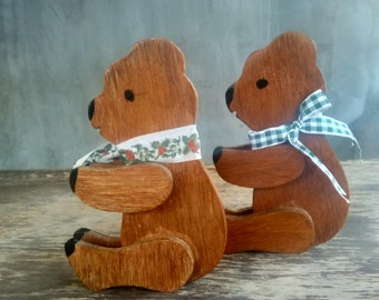 Wood Bear Vintage Wood Bear Vintage Bear Decor Wooden Decoration Wood Bear Holder Set 2 Wooden Bears