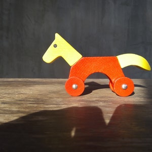 Wood Toy Vintage Pull Toy Horse Wooden Pull Toy Nature Horse on Weels