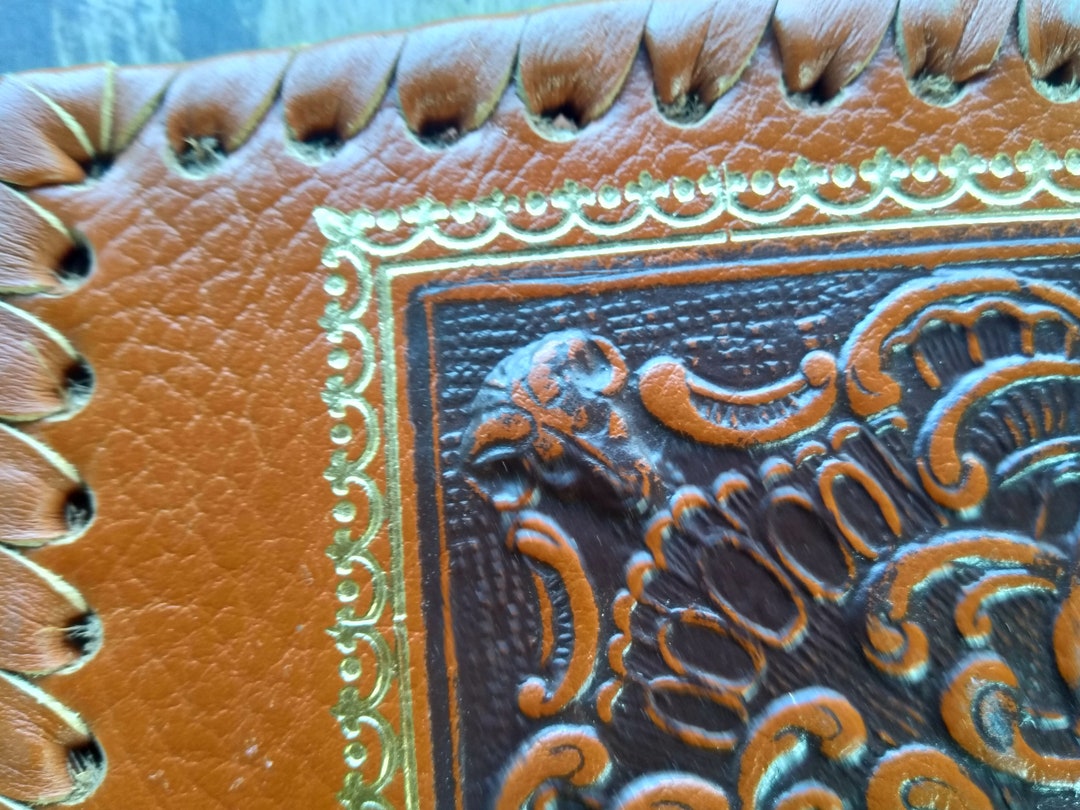 Vintage Leather Book Cover Embossed Leather Book Cover Stamped - Etsy