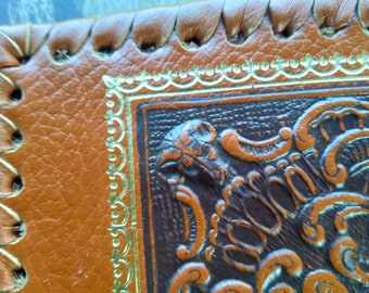 Vintage Leather Book Cover Embossed Leather Book Cover Stamped Leather Book Cover Large Book Cover