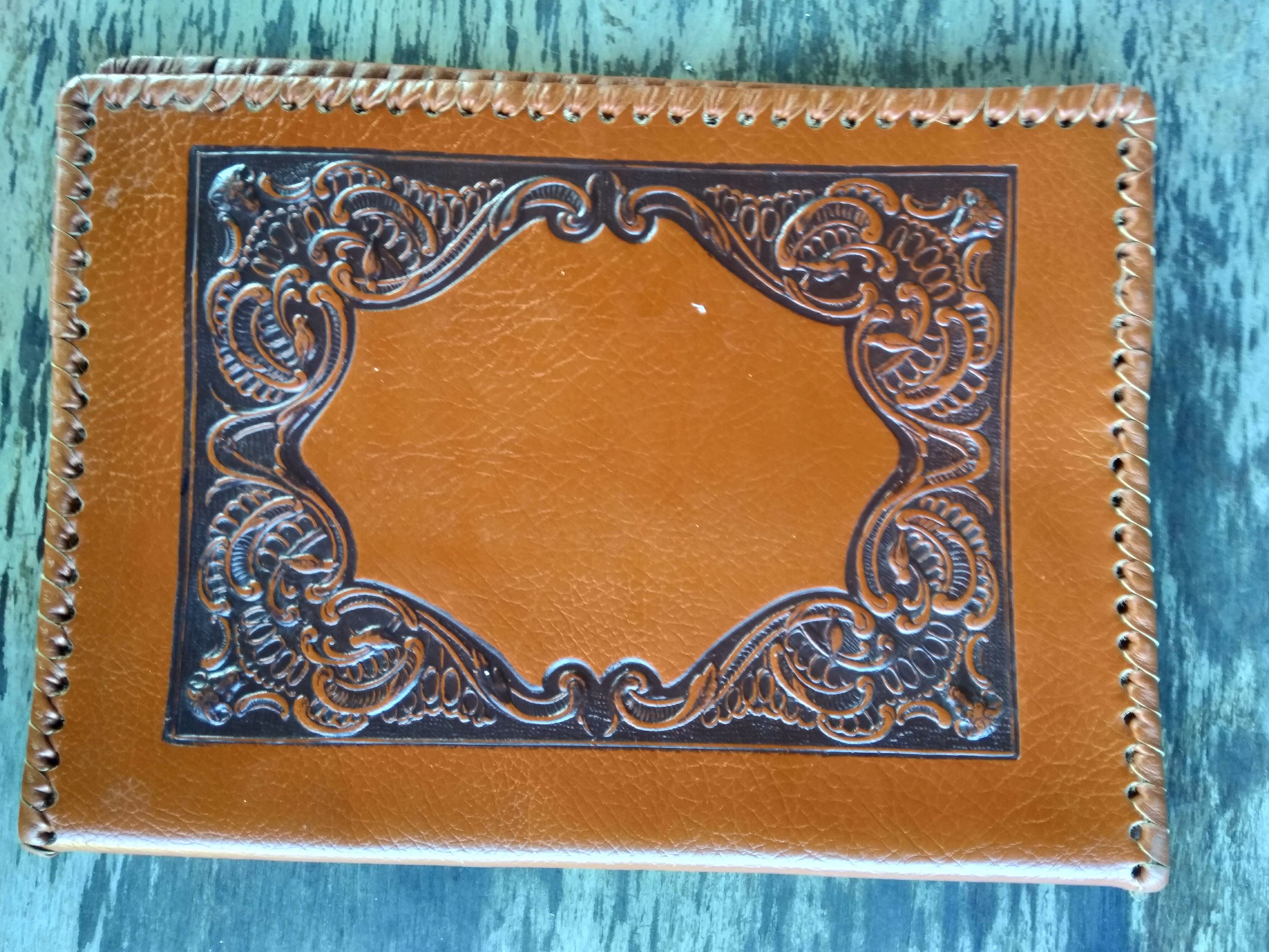 Vintage Leather Book Cover Embossed Leather Book Cover Stamped Etsy