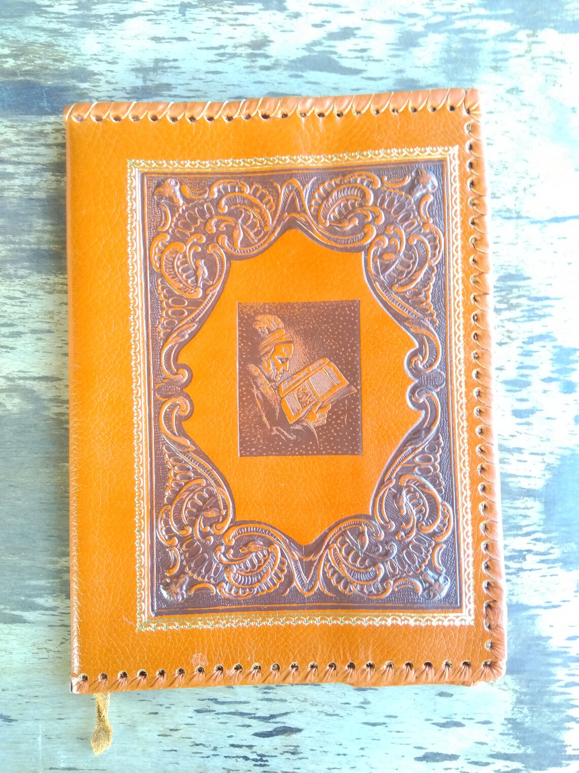 Vintage Leather Book Cover Embossed Leather Book Cover Stamped Etsy