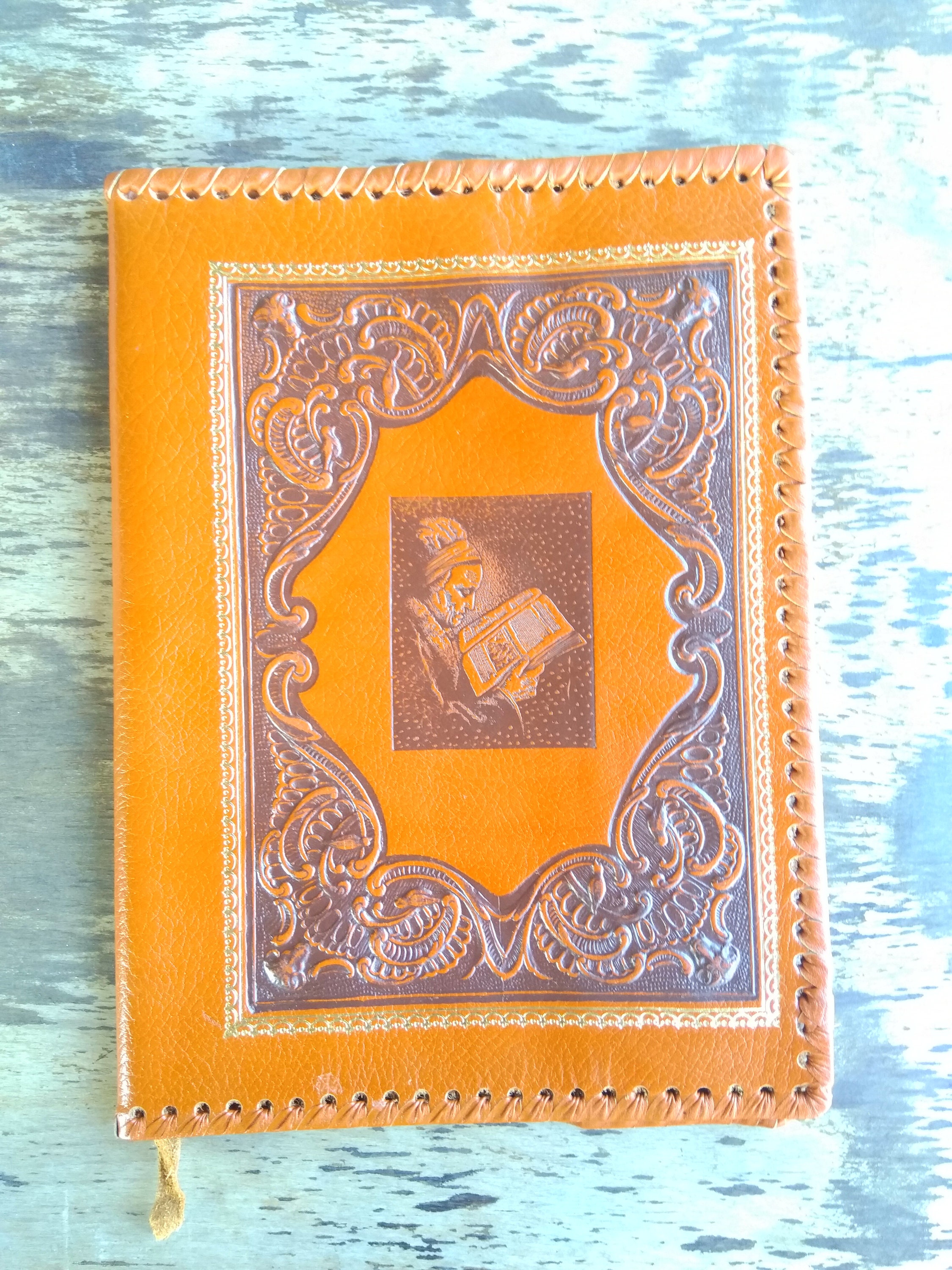 Vintage Leather Book Cover Embossed Leather Book Cover Stamped Etsy