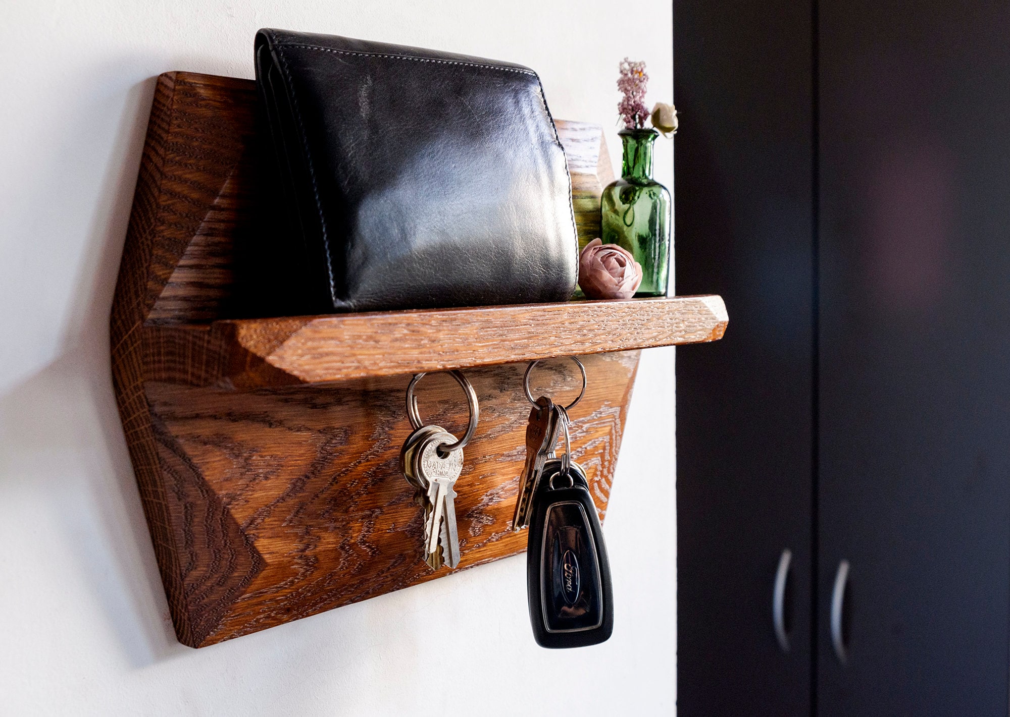 Wooden wall key holder. Floating wood key rack. Etsy