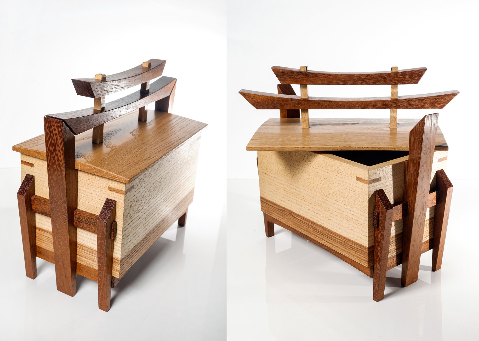 Japanese style wooden jewelry box. Exclusive Christmas gift. Modern ash