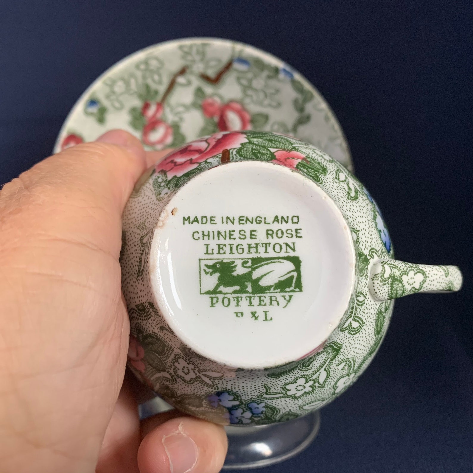 Leighton Pottery Burslem CHINESE ROSE Green With Pink Flowers Etsy