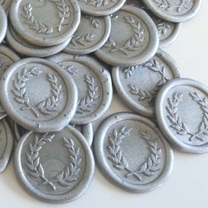 Pegatinas de sello de cera con forma de corona de laurel / Pegatinas adhesivas para sobres de invitación de boda con follaje de hoja de rama de olivo, despegables y pegables. Pure Invites