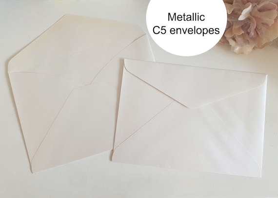 Metallic white C5 envelopes - bulk Cream premium wedding envelopes Sydney Australia fit A5 invitation. Printable invite for printed envelope