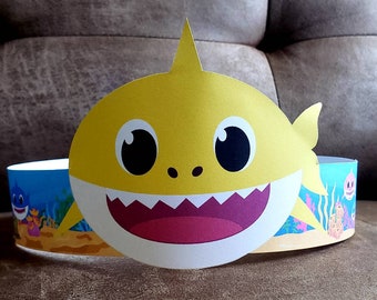Shark Paper Crown Color Your Own Printable Etsy