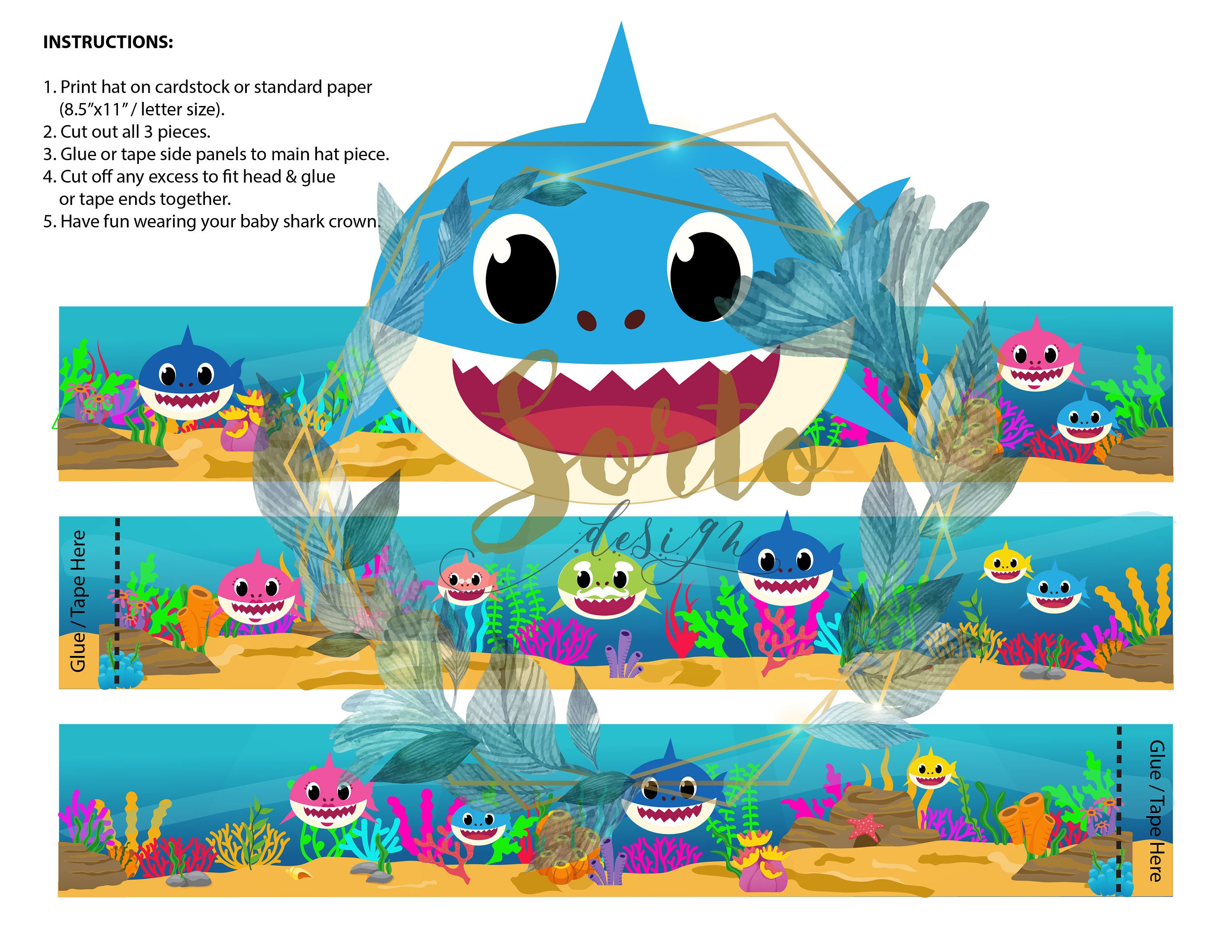 Baby Shark light Blue Paper Crown Printable Crown - Etsy