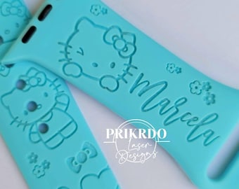 HK cat Bows + flowers Personalized watch Band-Engraved Watch Band compatible for the "A" Smartwatch  - "A" Watch Band