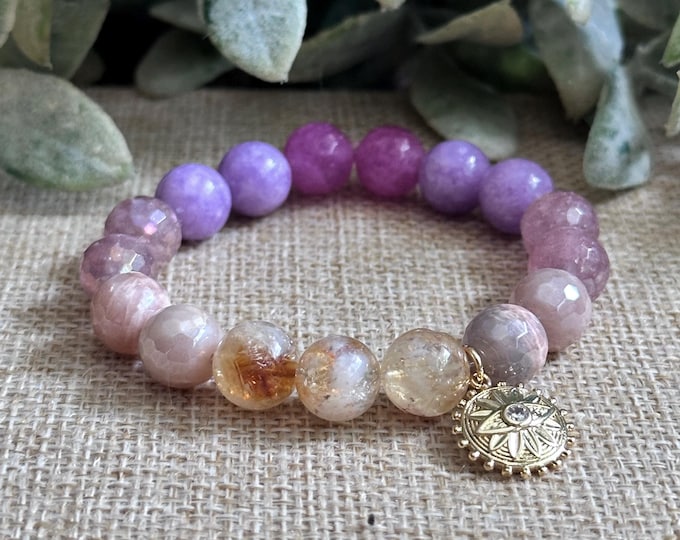 Solar Bloom (Chunky) |  ~ Citrine ~ Mystic Sunstone ~ Mystic Strawberry Quartz ~ Lavender Jade ~ Pink Agate