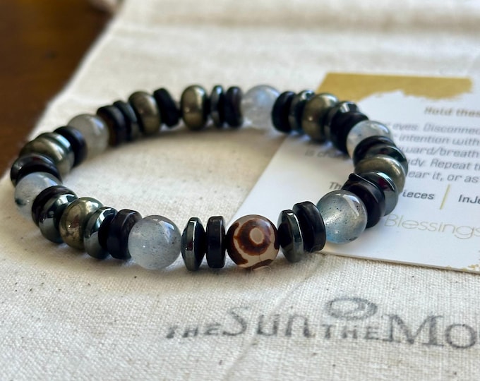 Confident Protection Bracelet | Labradorite, Pyrite, Hematite & Coconut Wood