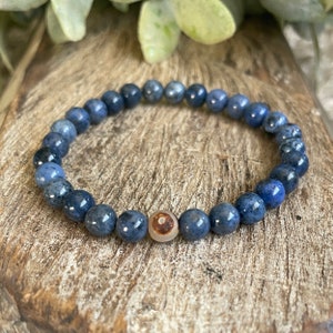 Dumortierite + Evil Eye Mini | Guidance, Support, Protection | Yoga Bracelet