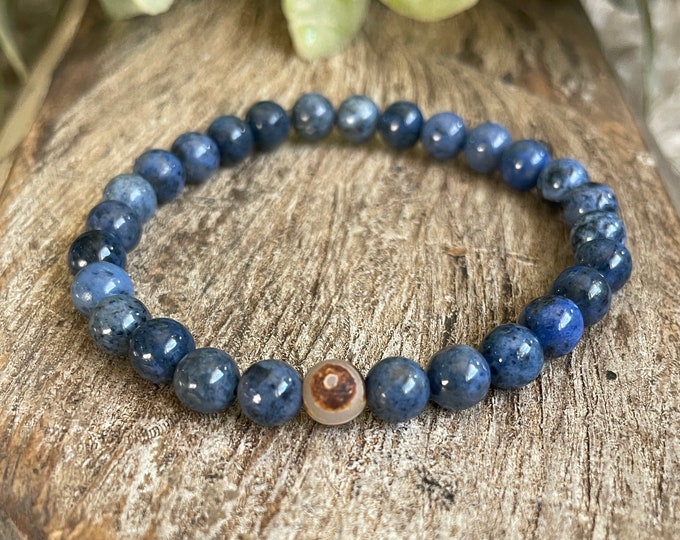 Dumortierite + Evil Eye Mini | Guidance, Support, Protection | Yoga Bracelet