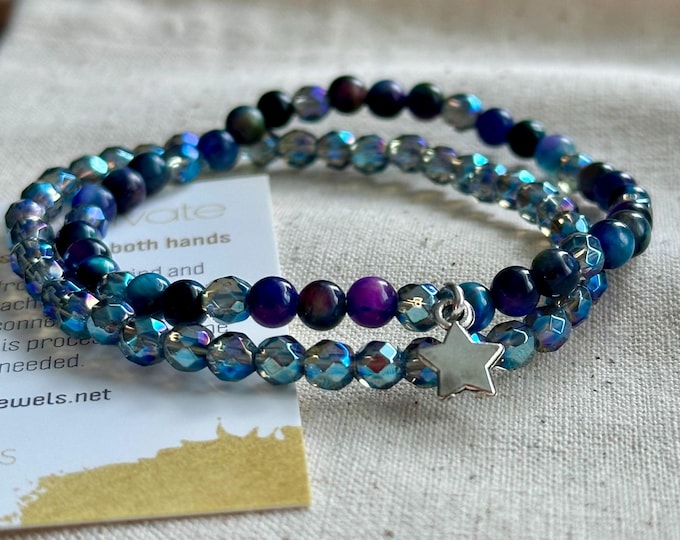 Northern Lights Stacking Bracelet | 4mm, Tiger Eye, Aura Quartz, Star Charm