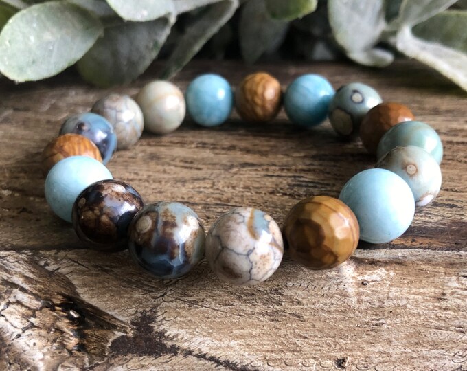 I Am Healing | Healing Mala Bracelet | Larimar, Jasper, Wood Jasper