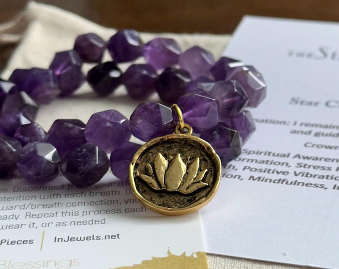 Star Cut Amethyst Bracelet (Chunky) | Optional Lotus Flower Charm