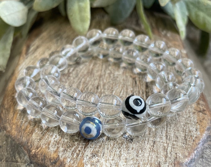 Clear Quartz + DZI Agate | Manifestation, Clarity, Protection