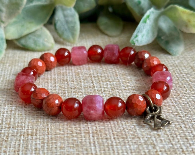 Keyholder Bracelet | Pink Tourmaline, Carnelian, Red Jasper Bracelet with Optional Key Charm