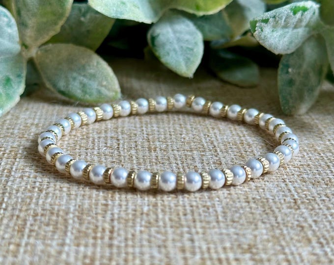 Pearl & Brass Bracelet (Tiny) | Calmness, Peace | Bridal Jewelry