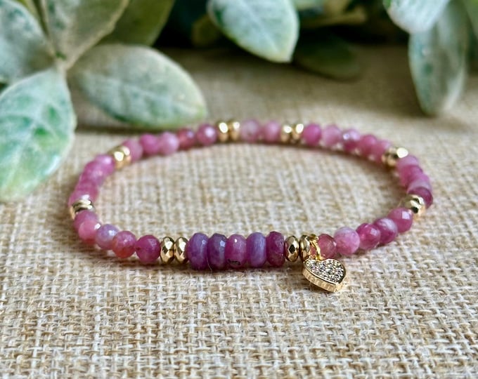 Love (Tiny) Bracelet | Ruby & Pink Tourmaline | Dainty Bracelet