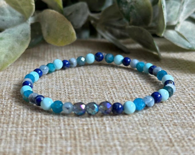 Throat Chakra Gemstone Bracelet | Blue Throat Chakra Crystal Bracelet, Tiny 4mm Stones