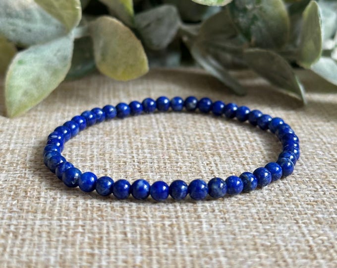 Lapis Lazuli Gemstone Bracelet | Tiny 4mm Stones, Throat Chakra