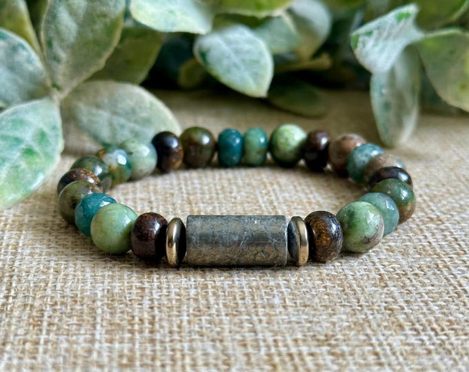 Abundance & Growth Bracelet | Pyrite, Opal, Moss Agate, Bronzite, Hematite