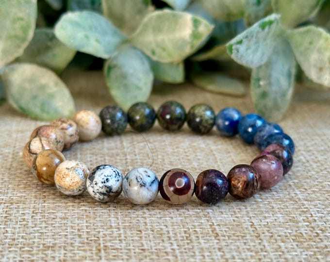 Earthy Chakra Alignment Bracelet | Grounding & Protection Bracelet | Optional DZI Evil Eye Agate