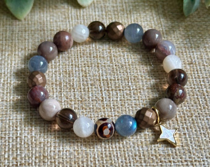 Emotional Evolution | Labradorite, Cream Moonstone, Petrified Wood Jasper, Bronze Hematite