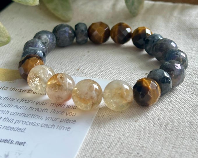 Initiative Bracelet (Chunky) | Citrine Tiger’s Eye Larvikite Bracelet, Motivation Bracelet, Confidence Bracelet, Success Bracelet