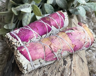 Pink Petal + White Sage Sticks | Smudging, Cleansing |