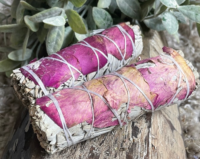Pink Petal + White Sage Sticks | Smudging, Cleansing |