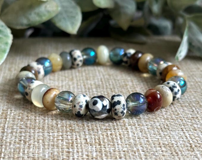Bright Spot Bracelet | Dalmatian Jasper Jade Aura Quartz Bracelet | Good Luck Energy Bracelet