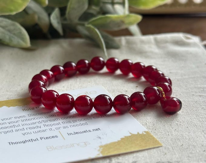 Deep Red Jade Bracelet | Optional Pomegranate Charm, Abundance, Prosperity, Good Fortune