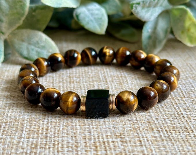 Black Onyx and Tiger's Eye |  Courage and Protection | Crystal Bracelet Men & Women