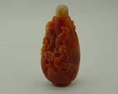 Certified Red Jade Snuff Bottle Hand-carved Flower Bird Grade A Jadeite S-059-3