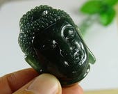 Certified Hand-carved Oil Green Jade Pendant Buddha Head Grade A Jadeite P-372-17