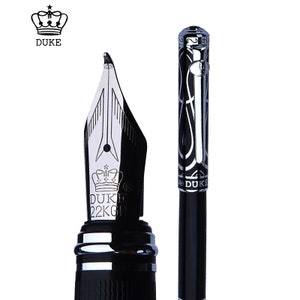 Duke Noble Ruby Füllfederhalter Black Barrel Silver Trim Medium Nib / Bent Nib Signature Pen Geschenk
