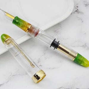 LORELEI 667 Transparent Piston Fountain Pen, Green Acrylic Iridium EF/ F Nib Pen Business Office Gift