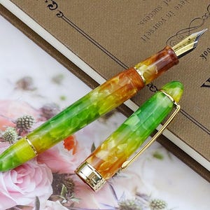 LORELEI 667 Piston Fountain Pen, Autumn Acrylic Iridium EF/ F Nib Pen Business Office Gift