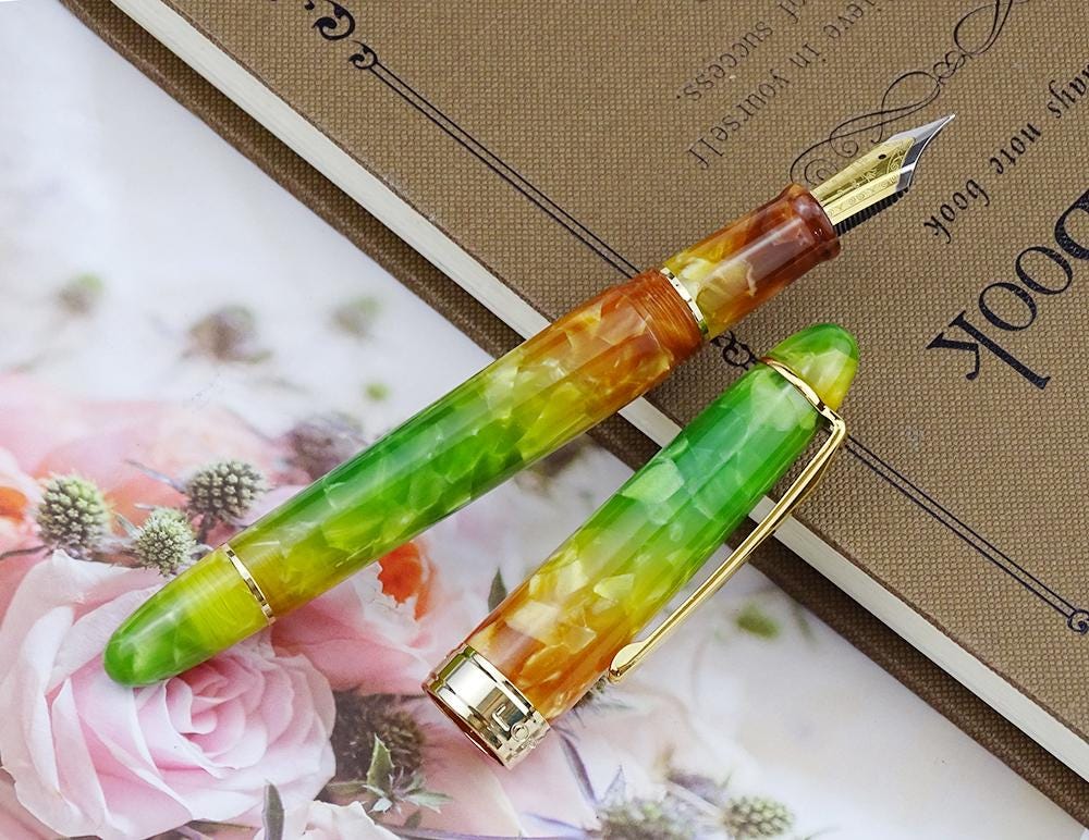 LORELEI 667 Piston Fountain Pen, Autumn Acrylic Iridium EF/ F Nib Pen Business Office Gift