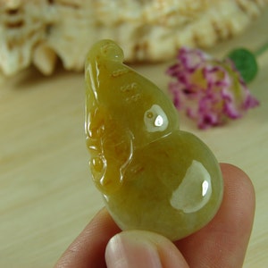 Certified Yellow Jade Pendant Gourd Lotus Natural Type A Jadeite P3611