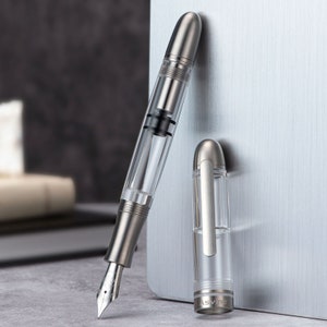 Asvine P36 Titanium Fountain Pen Piston Filling, Clear Transparent Acrylic Smooth Writer Pen