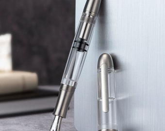 Asvine P36 Titanium Fountain Pen Piston Filling, Clear Transparent Acrylic Smooth Writer Pen