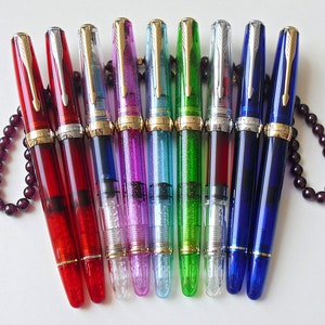 Penna stilografica a pistone Wingsung 618, penna per calligrafia con pennino fine a clip dorata da 0,5 mm, confezione regalo per penne esecutive fatte a mano