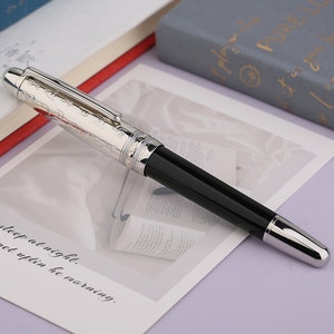 Majohn P135 Black Fountain Pen Carving Cap, Extra Fine / Bentb Handmade Rivet Pearl Top Gift Pen